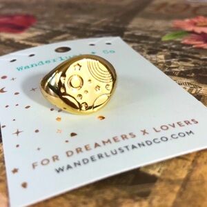Wanderlust + Co 🌙 18K Gold Over S925, Adjustable “Orbit Signet” Ring